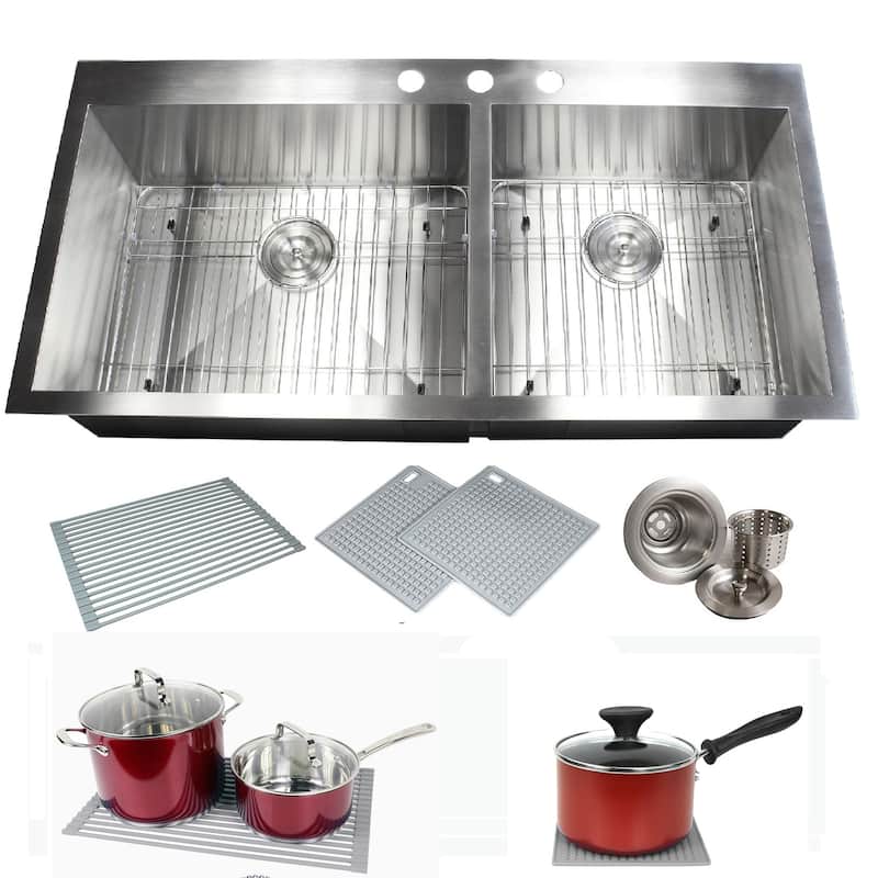 Topmount / Drop-in 16 Gauge 43 in. x 22 in. x 10 in. Stainless Steel Double Bowl 60/40 Zero Radius Kitchen Sink