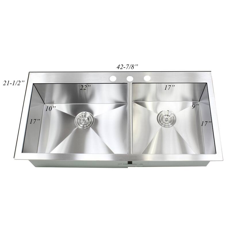 Topmount / Drop-in 16 Gauge 43 in. x 22 in. x 10 in. Stainless Steel Double Bowl 60/40 Zero Radius Kitchen Sink