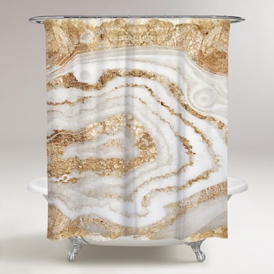 Oliver Gal 'Gold Agate' Abstract Decorative Shower Curtain - Gold, White