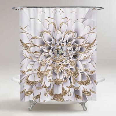 Oliver Gal 'Floralia Blanc' Floral and Botanical Decorative Shower Curtain - White, Gold
