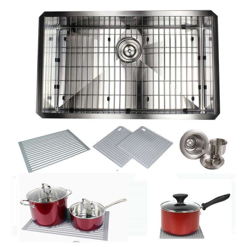 Undermount 30 in. x 18 in. x 10 in. Deep Stainless Steel 16-Gauge Single Bowl Zero Radius Kitchen Sink Combo