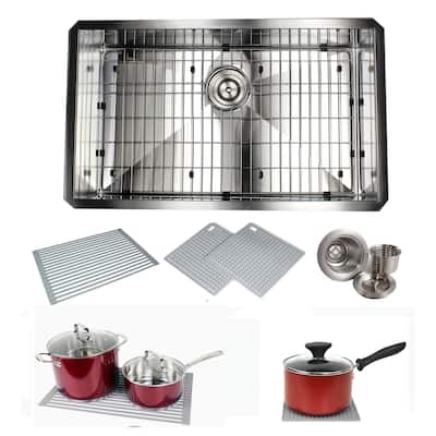 Undermount 30 in. x 18 in. x 10 in. Deep Stainless Steel 16-Gauge Single Bowl Zero Radius Kitchen Sink Combo