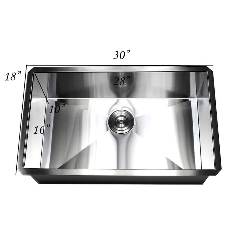 Undermount 30 in. x 18 in. x 10 in. Deep Stainless Steel 16-Gauge Single Bowl Zero Radius Kitchen Sink Combo