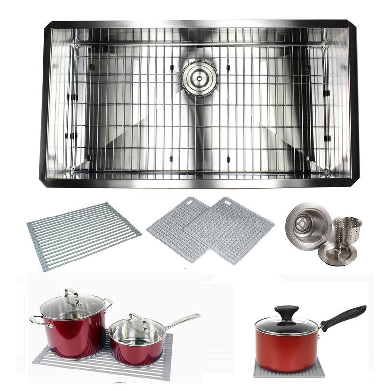 Undermount 36 in. x 19 in. x 10 in. Deep Stainless Steel 16-Gauge Single Bowl Zero Radius Kitchen Sink Combo