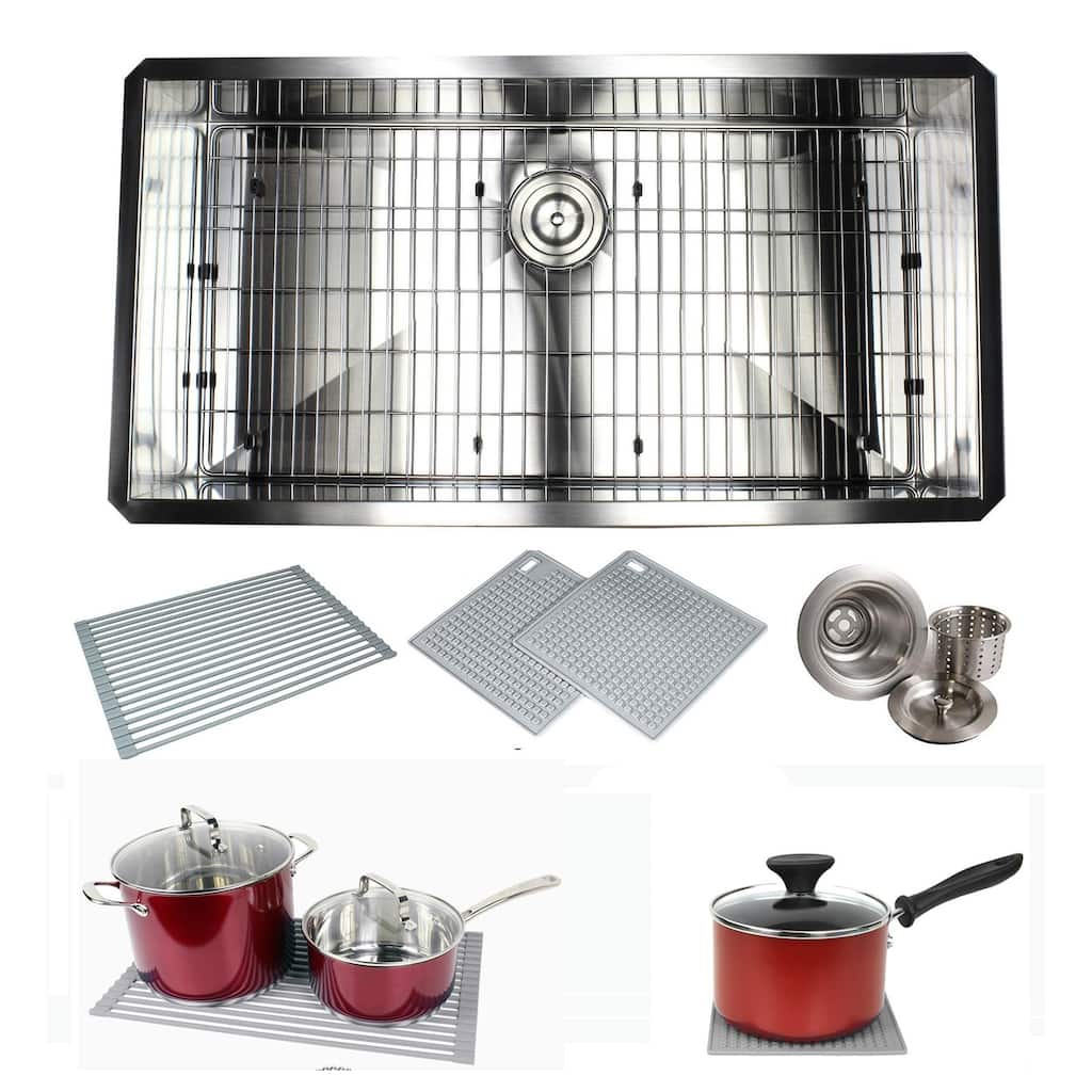 Undermount 36 in. x 19 in. x 10 in. Deep Stainless Steel 16-Gauge Single Bowl Zero Radius Kitchen Sink Combo