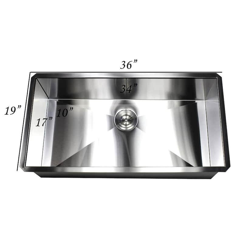 Undermount 36 in. x 19 in. x 10 in. Deep Stainless Steel 16-Gauge Single Bowl Zero Radius Kitchen Sink Combo