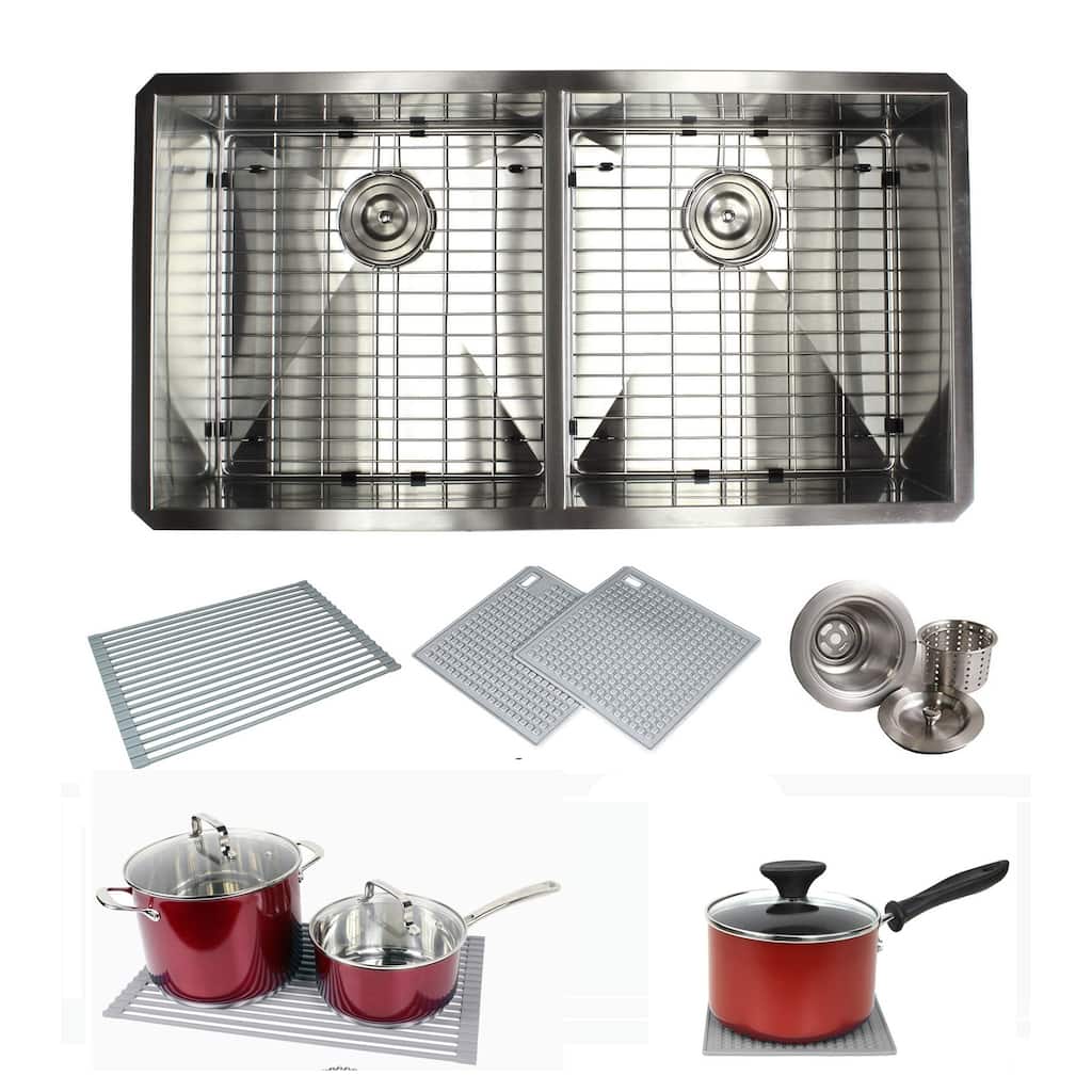 Undermount 37 in. x 20 in. x 10 in. Deep Stainless Steel 16-Gauge Double Bowl 50/50 Zero Radius Kitchen Sink Combo