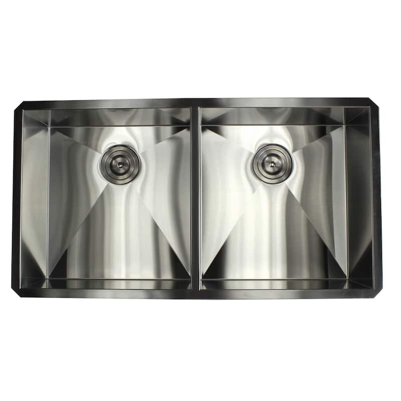Undermount 37 in. x 20 in. x 10 in. Deep Stainless Steel 16-Gauge Double Bowl 50/50 Zero Radius Kitchen Sink Combo
