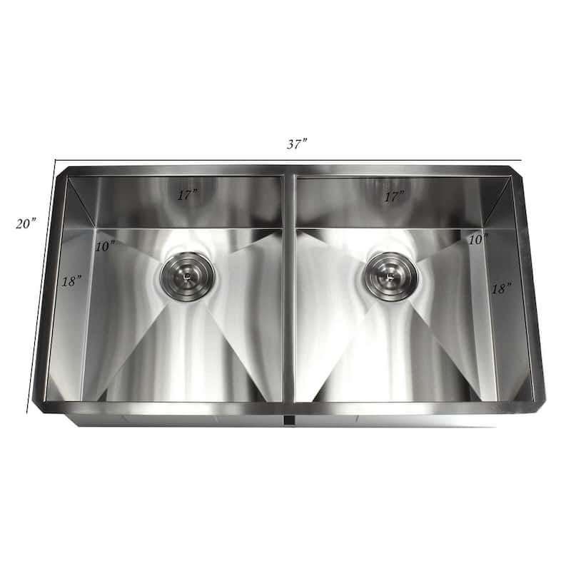 Undermount 37 in. x 20 in. x 10 in. Deep Stainless Steel 16-Gauge Double Bowl 50/50 Zero Radius Kitchen Sink Combo