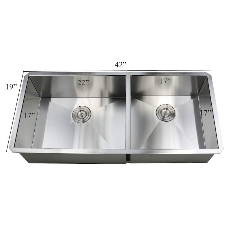 Undermount 42 in. x 20 in. x 10 in. Deep Stainless Steel 16-Gauge Double Bowl 60/40 Zero Radius Kitchen Sink Combo