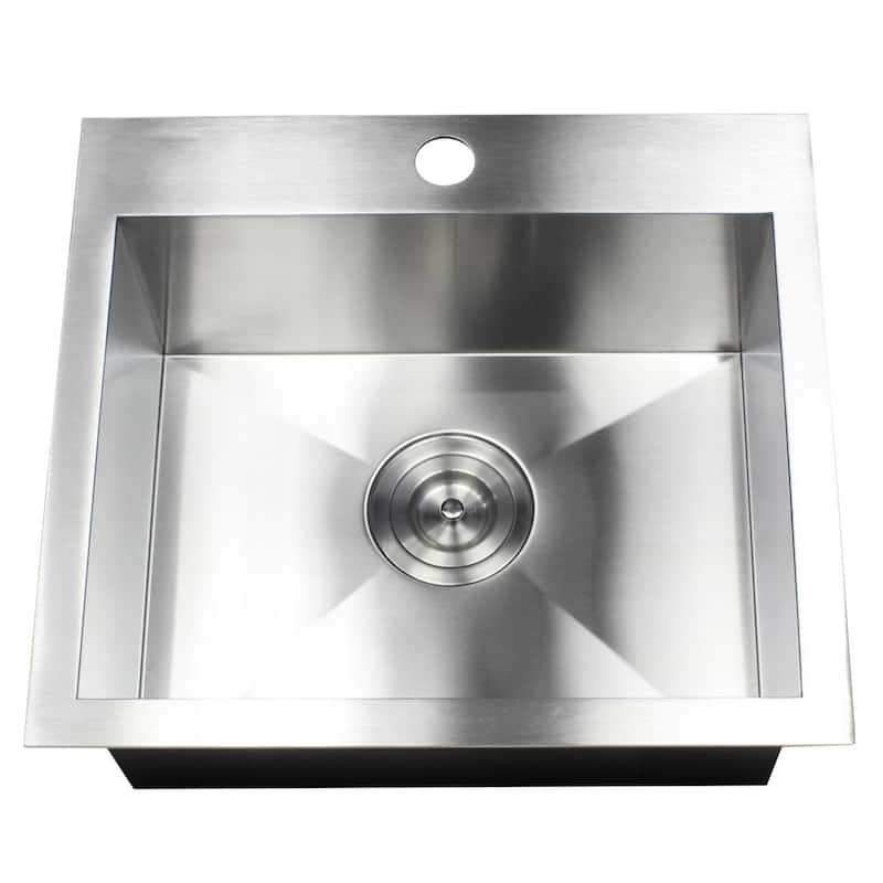 Topmount / Drop-in 19 in. x 17 in. x 9 in. Stainless Steel Prep / Bar / Island Single Bowl Zero Radius Kitchen Sink