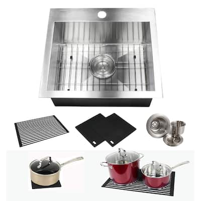 Topmount / Drop-in 19 in. x 17 in. x 9 in. Stainless Steel Prep / Bar / Island Single Bowl Zero Radius Kitchen Sink