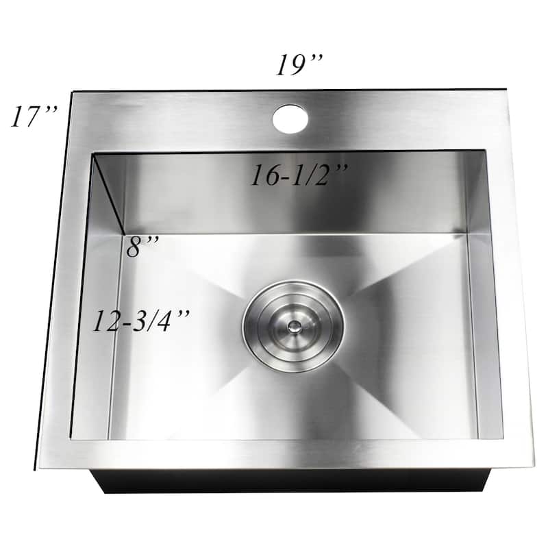 Topmount / Drop-in 19 in. x 17 in. x 9 in. Stainless Steel Prep / Bar / Island Single Bowl Zero Radius Kitchen Sink