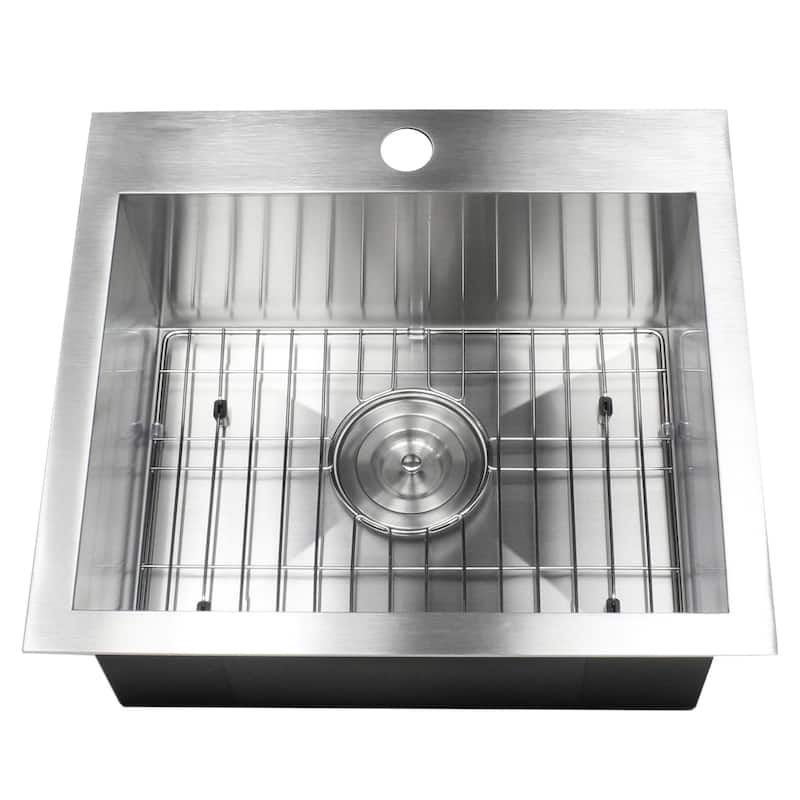 Topmount / Drop-in 19 in. x 17 in. x 9 in. Stainless Steel Prep / Bar / Island Single Bowl Zero Radius Kitchen Sink
