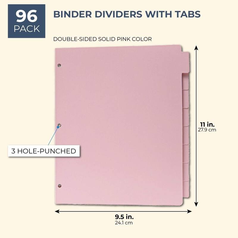 Paper Junkie 12 Set Pink 8 Tab Dividers for 3 Ring Binder, 96 Total Dividers, Letter Size