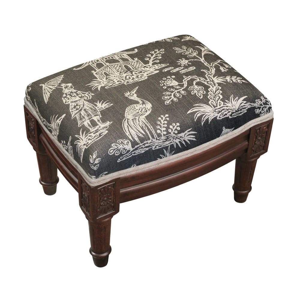 Gray Chinoiserie Footstool