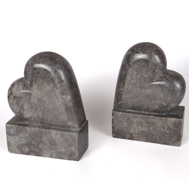 Creative Home Charcoal Marble Heart Shaped Bookend Set (Set of 2)