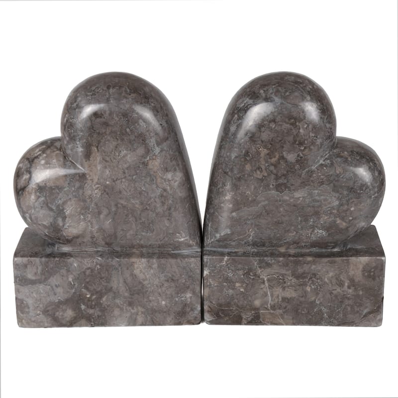 Creative Home Charcoal Marble Heart Shaped Bookend Set (Set of 2)
