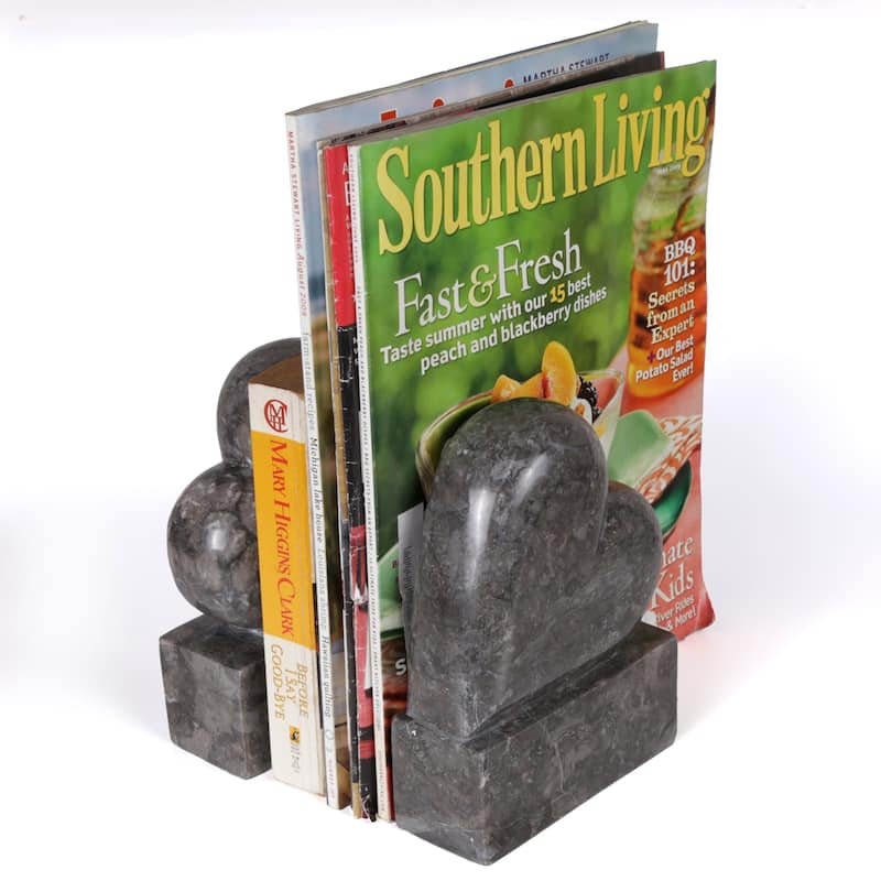 Creative Home Charcoal Marble Heart Shaped Bookend Set (Set of 2)