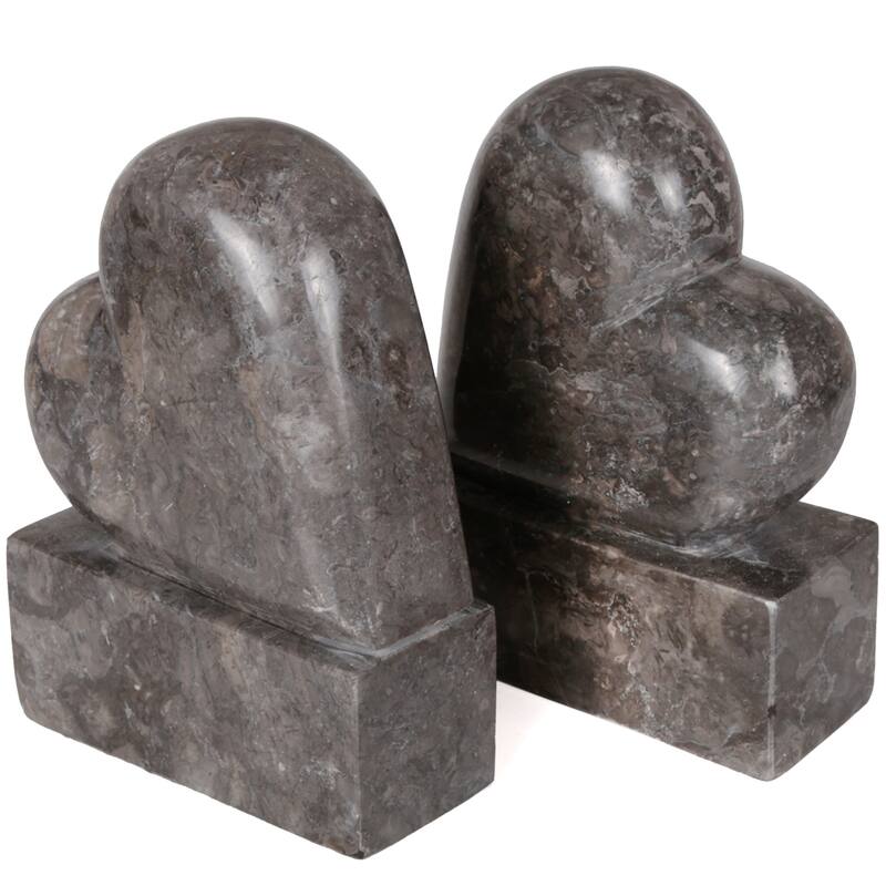 Creative Home Charcoal Marble Heart Shaped Bookend Set (Set of 2)