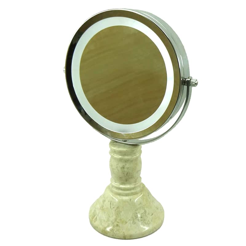 Creative Home Deluxe 7" Double Sided Swivel Vanity Led Mirror with 1X, 7X Magnification & Champagne Marble Stone Pillar Stand,