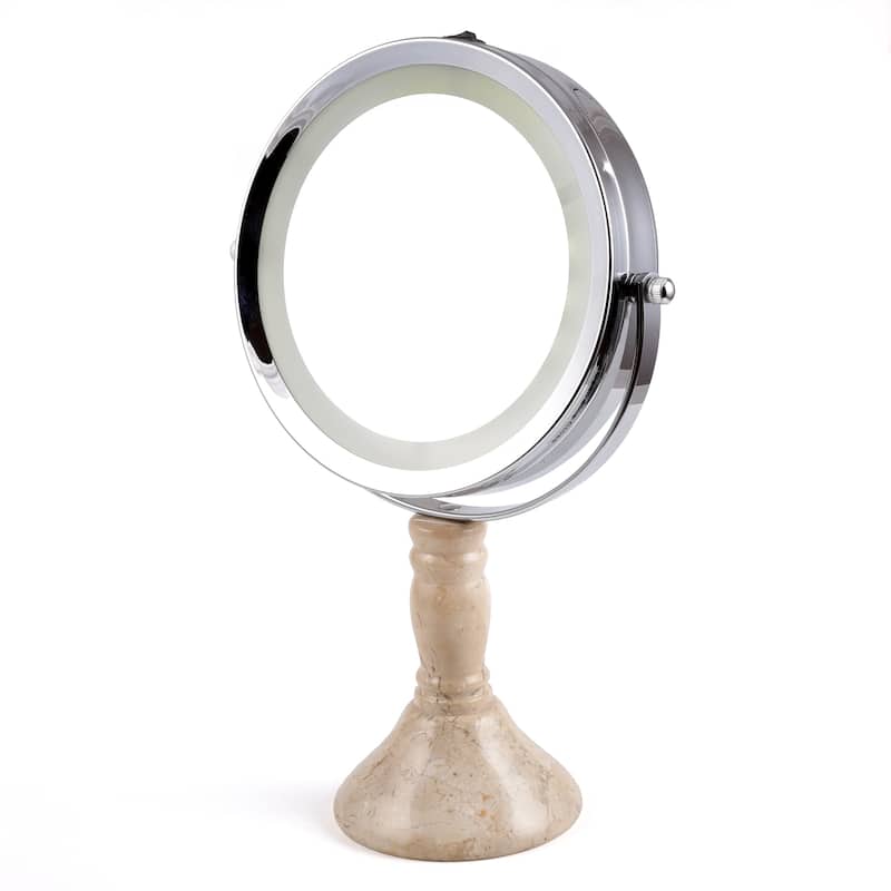 Creative Home Deluxe 7" Double Sided Swivel Vanity Led Mirror with 1X, 7X Magnification & Champagne Marble Stone Pillar Stand,