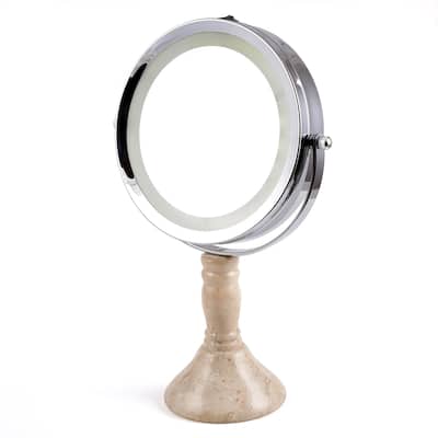Creative Home Deluxe 7" Double Sided Swivel Vanity Led Mirror with 1X, 7X Magnification & Champagne Marble Stone Pillar Stand,