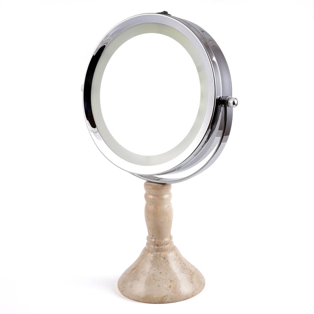 Creative Home Deluxe 7" Double Sided Swivel Vanity Led Mirror with 1X, 7X Magnification & Champagne Marble Stone Pillar Stand,