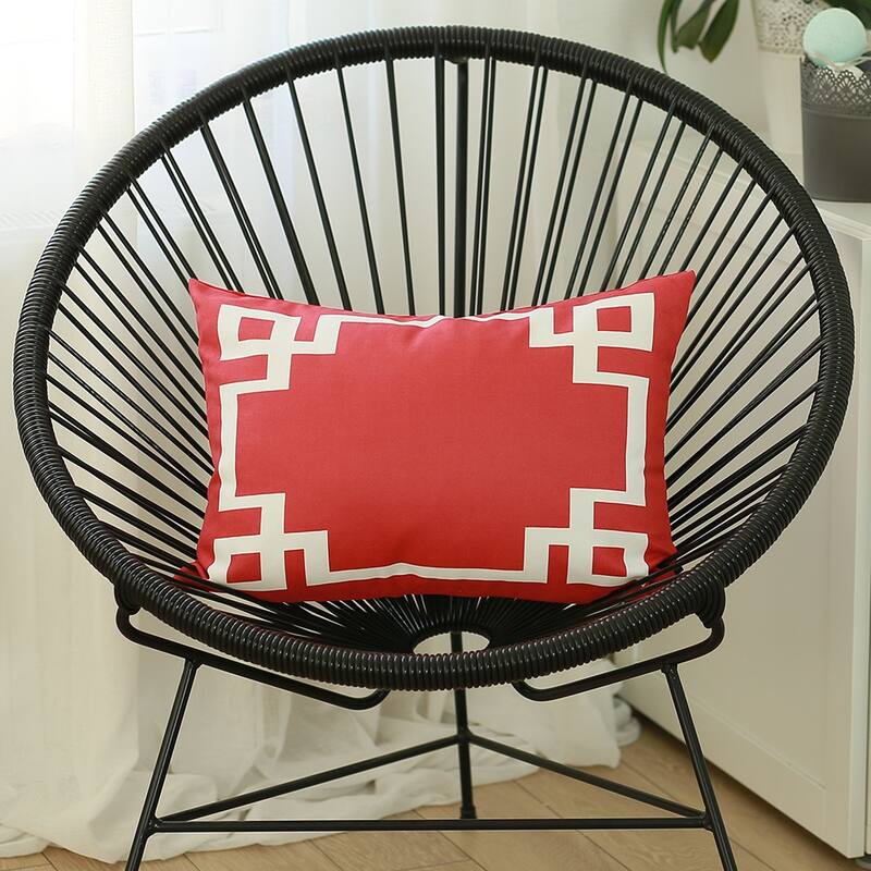 Geometric Greek Key Design Printed Decorative Throw Pillow Cover - Red