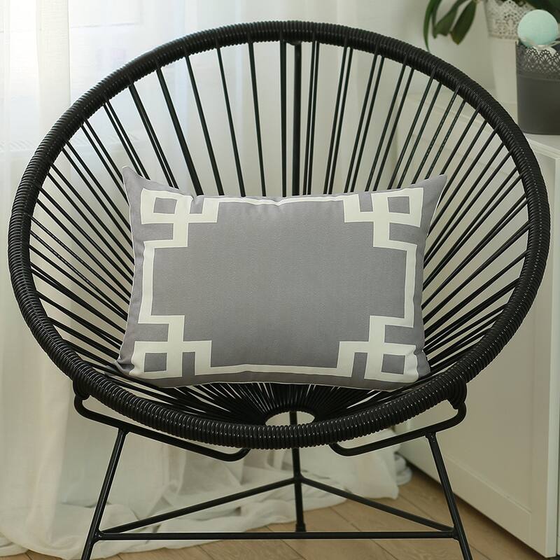 Geometric Greek Key Design Printed Decorative Throw Pillow Cover - Grey