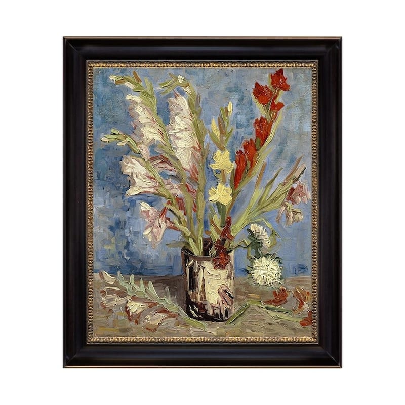 Vase with Gladioli and Chinese Asters by Vincent Van Gogh 1886 Oil Painting Print on Canvas 24 In. x 28 In. - Plastic - Black