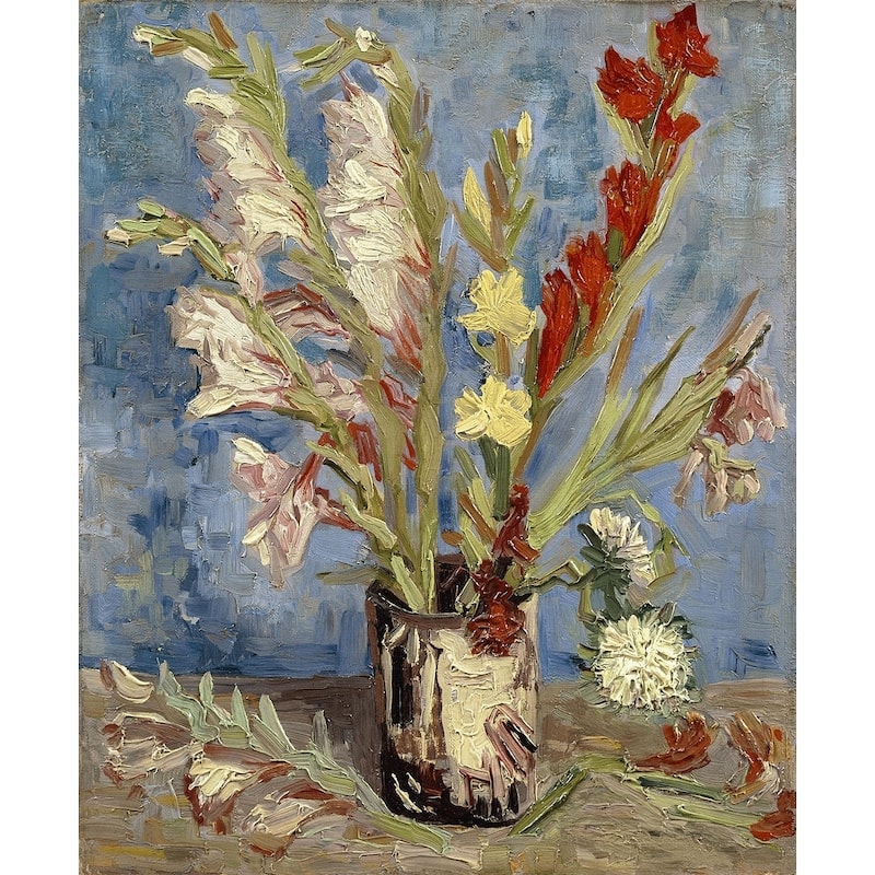 Vase with Gladioli and Chinese Asters by Vincent Van Gogh 1886 Oil Painting Print on Canvas 24 In. x 28 In.