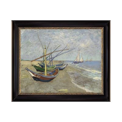 Fishing Boats on the Beach at Saintes Maries de la Mer by Vincent Van Gogh Black Frame 24 In. x 20 In.