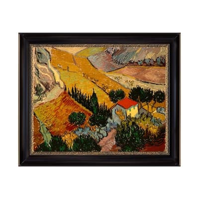 Landscape with House and Ploughman by Vincent Van Gogh Black Frame Oil Painting Canvas Print 28 In. x 22 In.