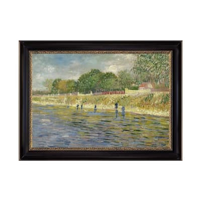 Banks of the Seine by Vincent Van Gogh Black Frame Oil Canvas Canvas Print 28 In. x 20 In.