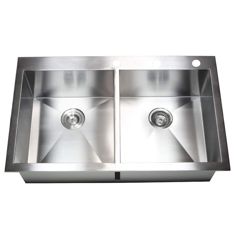 Topmount / Drop-in 16 Gauge 36 in. x 22 in. x 10 in. Stainless Steel Double Bowl 50/50 Zero Radius Kitchen Sink