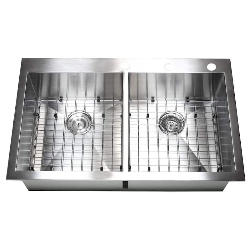 Topmount / Drop-in 16 Gauge 36 in. x 22 in. x 10 in. Stainless Steel Double Bowl 50/50 Zero Radius Kitchen Sink