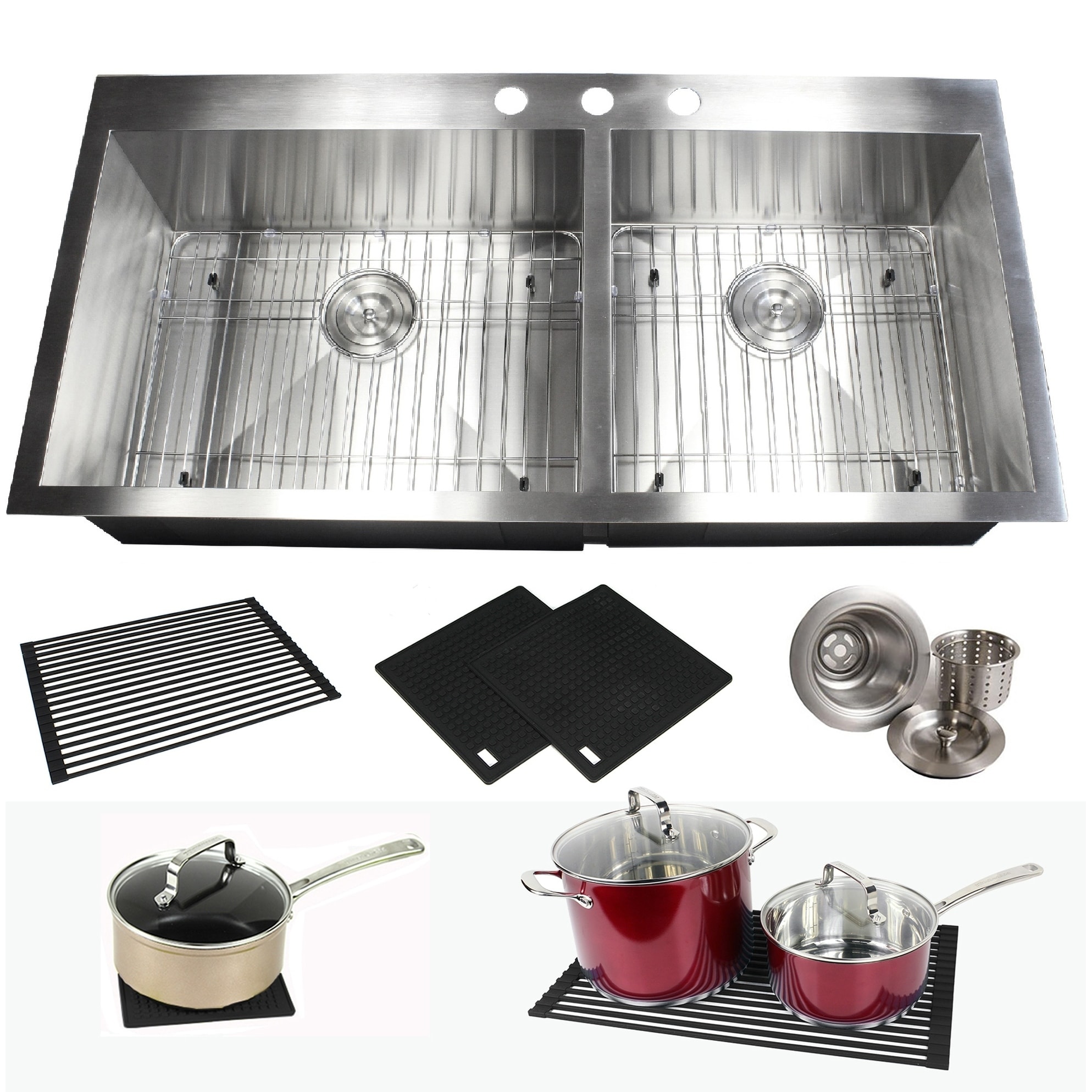 Topmount / Drop-in 16 Gauge 43 in. x 22 in. x 10 in. Stainless Steel Double Bowl 60/40 Zero Radius Kitchen Sink - Silver