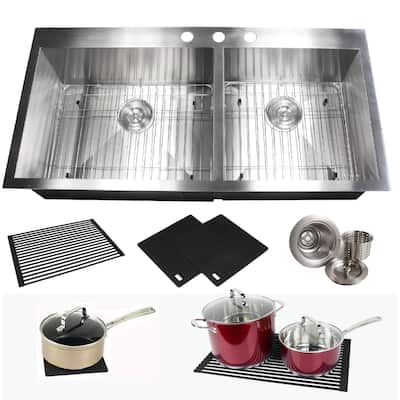 Topmount / Drop-in 16 Gauge 43 in. x 22 in. x 10 in. Stainless Steel Double Bowl 60/40 Zero Radius Kitchen Sink