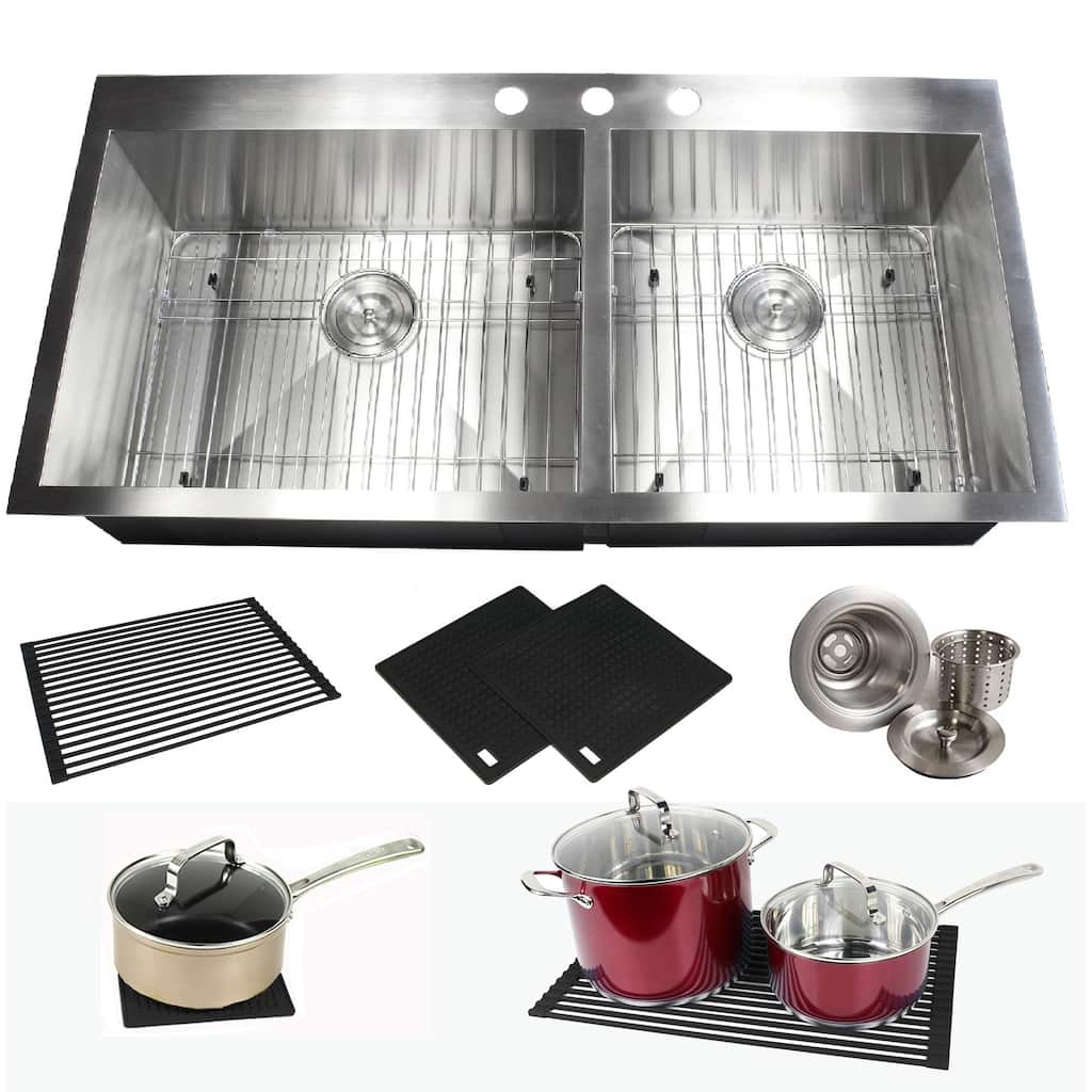 Topmount / Drop-in 16 Gauge 43 in. x 22 in. x 10 in. Stainless Steel Double Bowl 60/40 Zero Radius Kitchen Sink