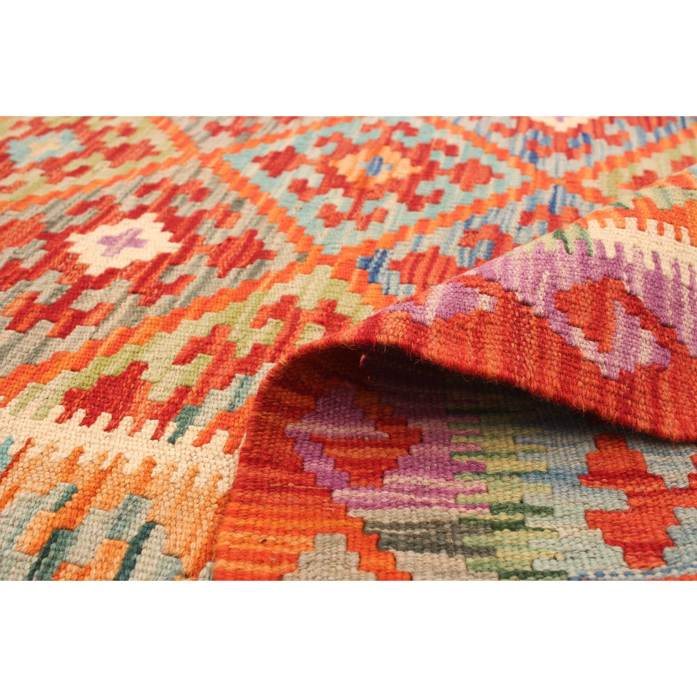 Flat-weave Bold and Colorful Red Wool Kilim - Bed Bath & Beyond - 30074431