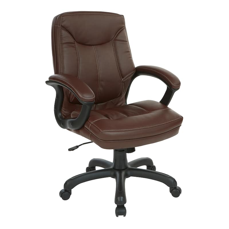 Executive Mid-Back Faux Leather Chair with Stitching - Chocolate