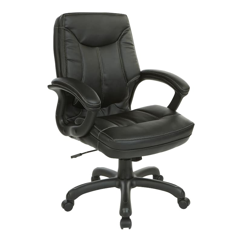 Executive Mid-Back Faux Leather Chair with Stitching - Black