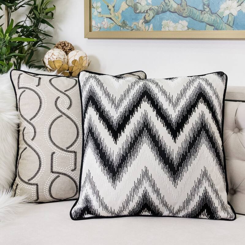 Black Series Zig Zag Liner Velvet Large Sofa Couch Pillow