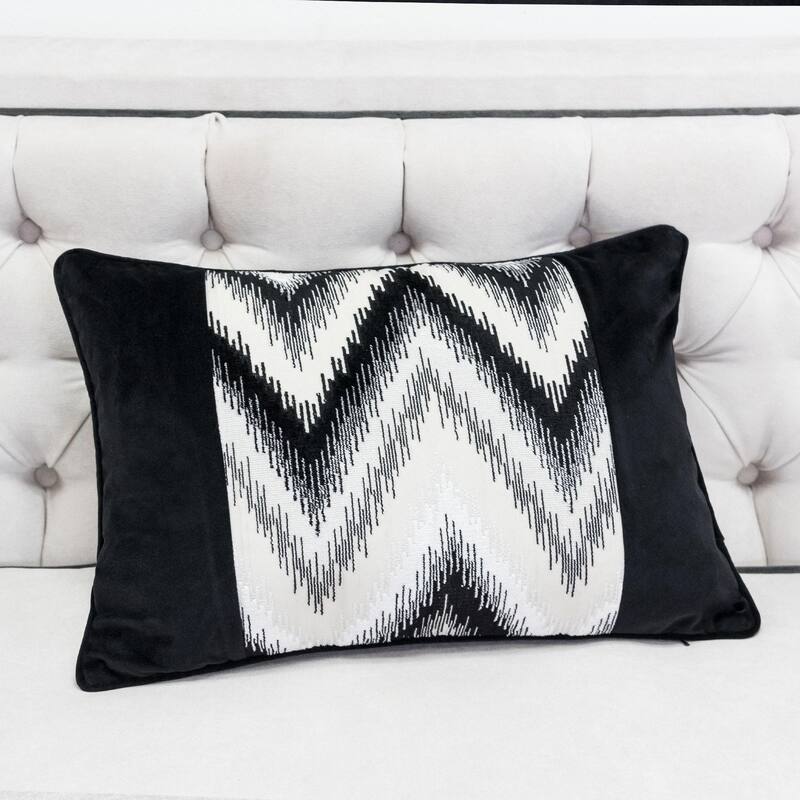 Black Series Zig Zag Liner Velvet Large Sofa Couch Pillow