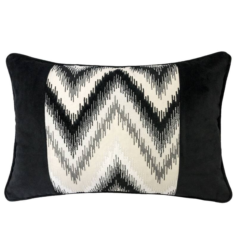 Black Series Zig Zag Liner Velvet Large Sofa Couch Pillow - Rectangle