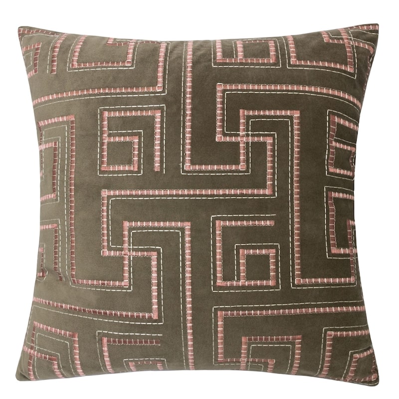 Natalie Embroidery Velvet 20" Square Decorative Throw Pillow