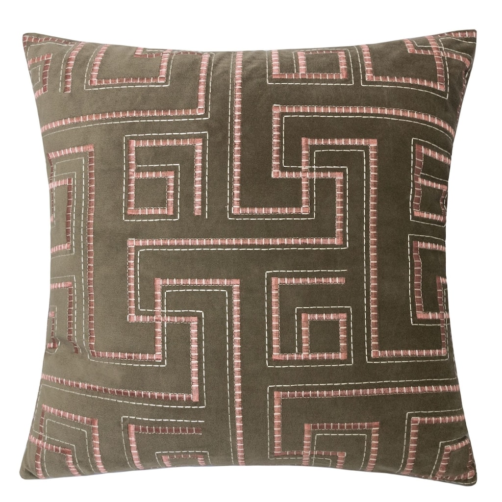 Natalie Embroidery Velvet 20" Square Decorative Throw Pillow