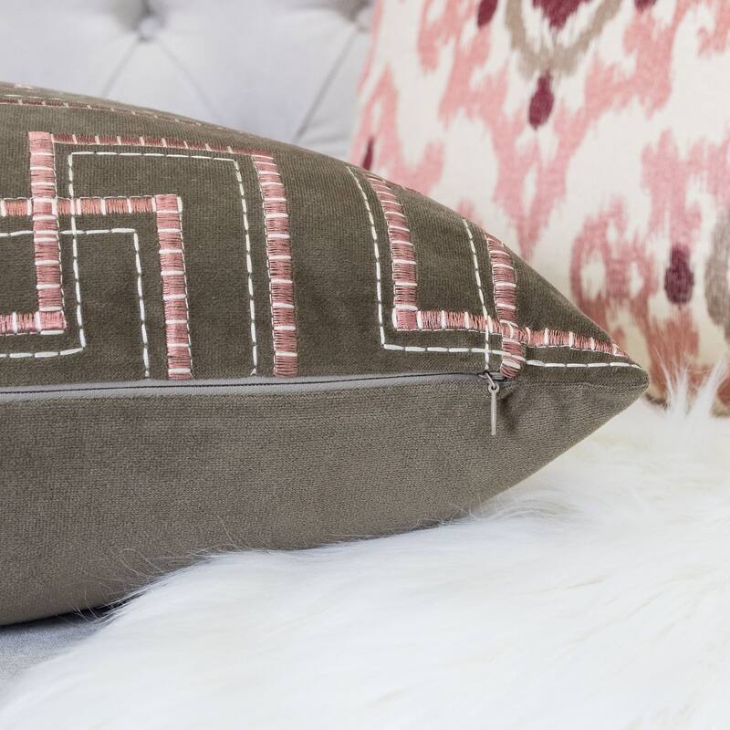 Natalie Embroidery Velvet 20" Square Decorative Throw Pillow