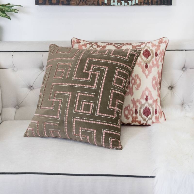 Natalie Embroidery Velvet 20" Square Decorative Throw Pillow